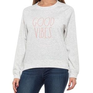 🆕 Rae Dunn Good Vibes Sweatshirt Gray and pink size xsmall